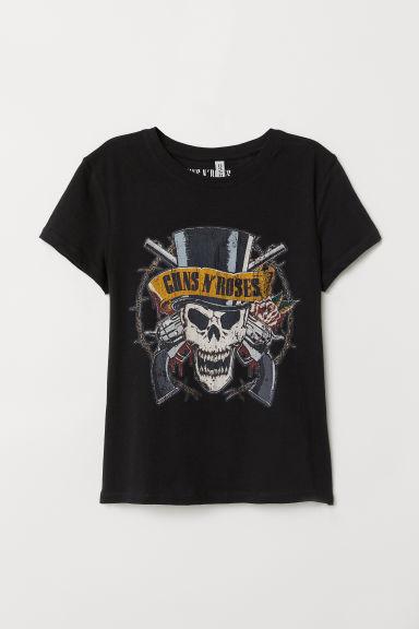 H & M - Camiseta Con Estampado - Negro