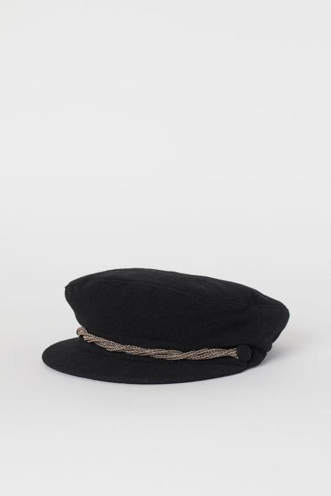 Casquette En Laine Mélangée - Noir