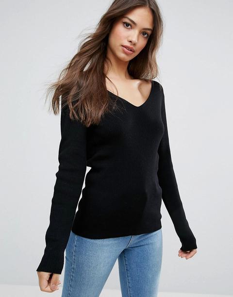 Vero Moda - Maglione A Coste Con Scollo A V - Nero