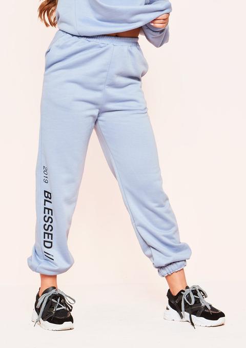 Myra Blue "blessed" Slogan Joggers