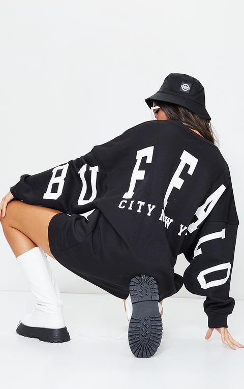 Black Buffalo New York Slogan Sweat Jumper Dress