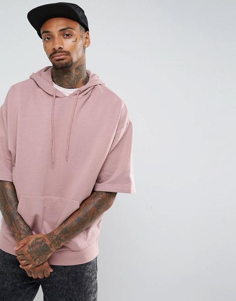 Asos - Felpa Oversize A Maniche Corte Con Cappuccio - Rosa