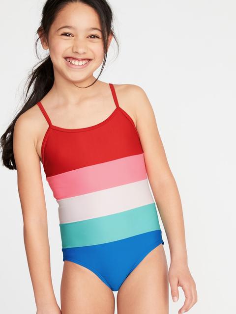 Color-blocked Swimsuit For Girls