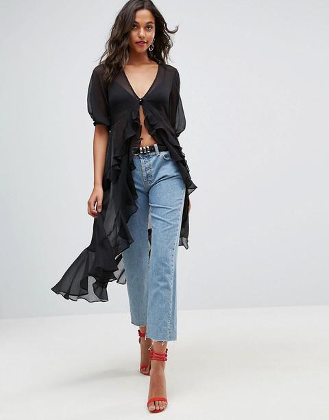 Asos - Ultimate - Blusa Maxi Da Giorno In Chiffon Con Volant - Nero
