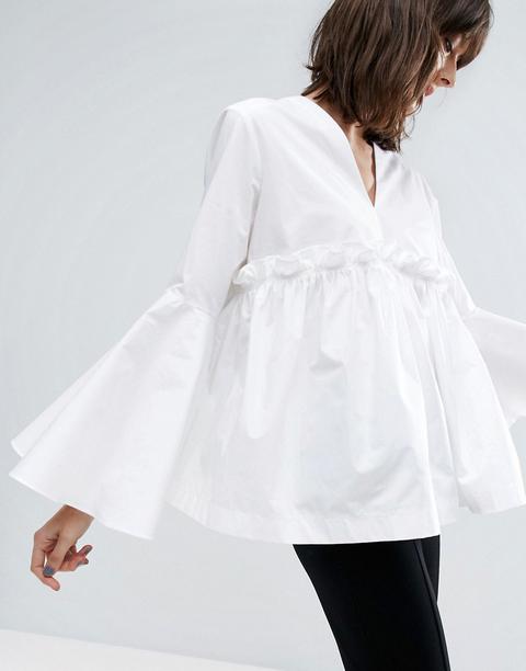 Asos White - Top Con Maniche A Campana E Volant Sul Carré - Multicolore