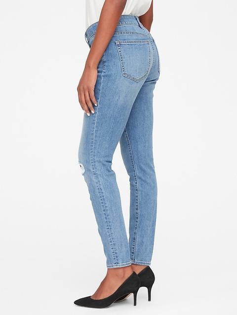 Mid Rise Curvy True Skinny Jeans With Distressed Detail