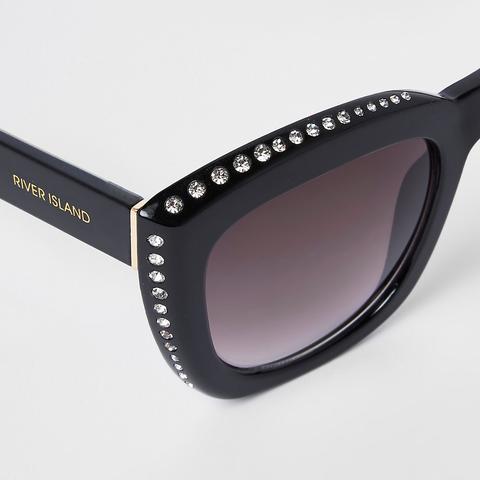 river island black diamante moletom com capuz
