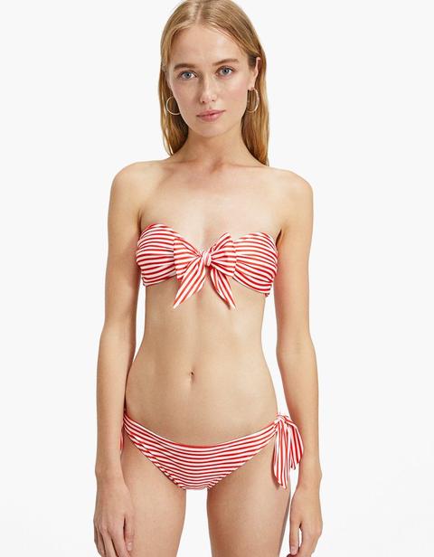 Slip Bikini A Righe Con Nodi Rosso