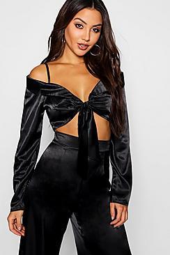 Tie Front Satin Crop Top