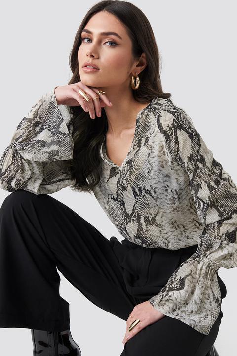 Snake Printed V Neck Blouse Mehrfarbig