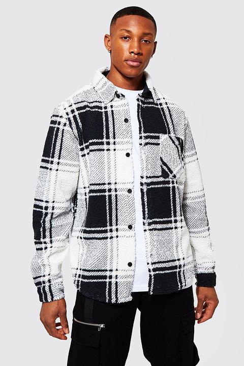 Mens Black Check Borg Overshirt, Black