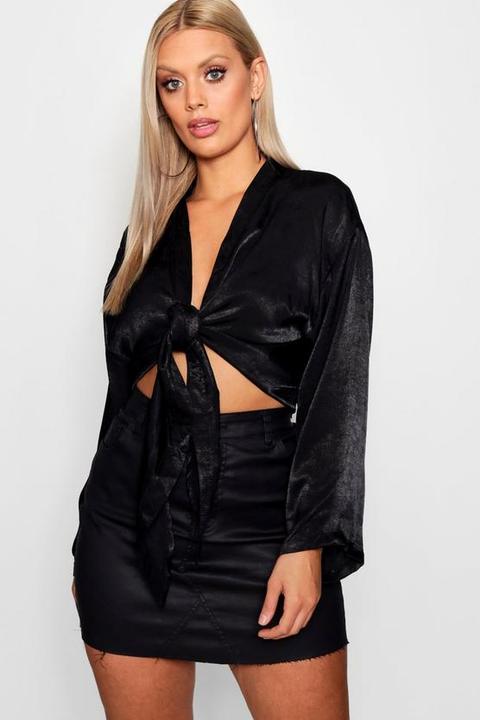 Plus Satin Wrap Top