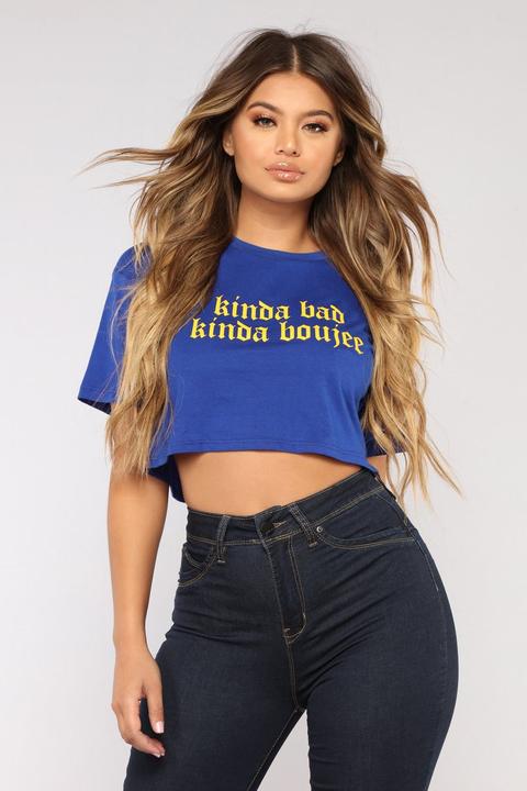 Kinda Bad Kinda Boujee Crop Top - Royal/yellow