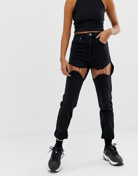 Asos Design - Farleigh - Schmale Mom-jeans Mit Strumpfhalter In Verwaschenem Schwarz - Schwarz