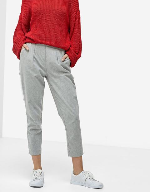 Pantaloni A Carota Pince Fascia Laterale Grigio Perla