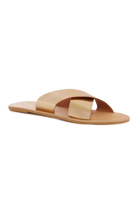 Gold Cross Strap Mule Sandal