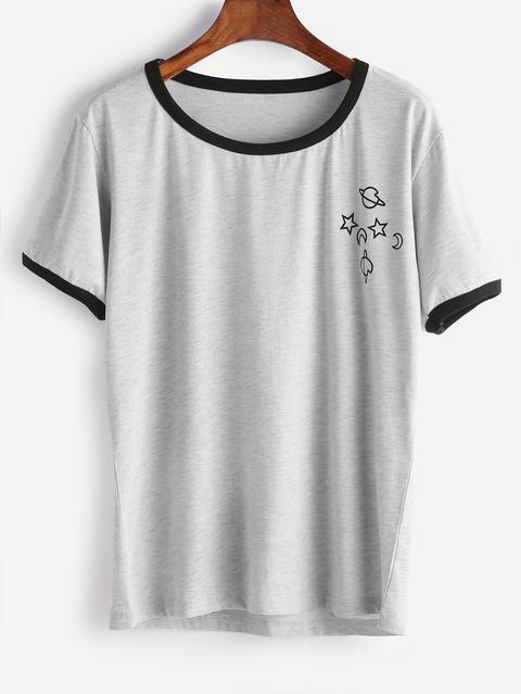 Printed Contrast Trim Tee