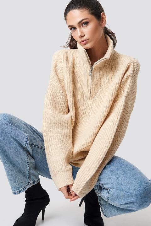 zipper front knitted sweater