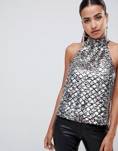 Top Halter Con Lentejuelas Y Espalda Abierta De Asos Design