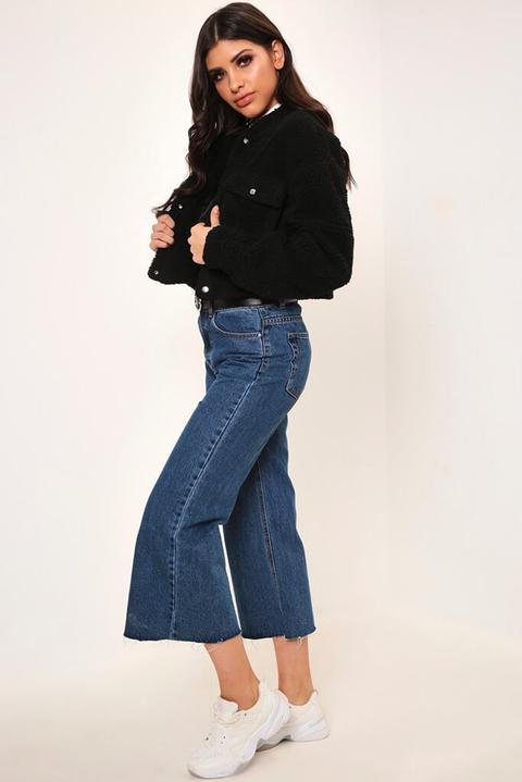 black cropped borg trucker jacket