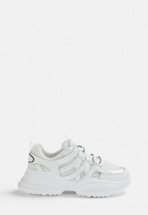 White Chunky Lace Up Trainers, White