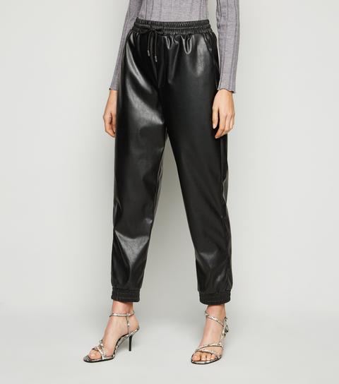 Cameo Rose Black Coated Leather-look Joggers New Look