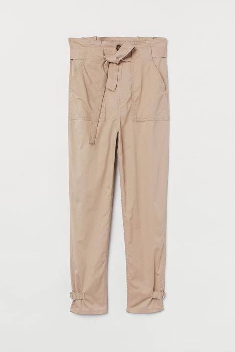 Pantalón Con Cinturón Anudado - Beis