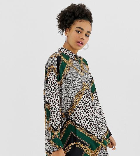 Monki - Blouse Longue Oversize À Imprimé Foulard - Multi