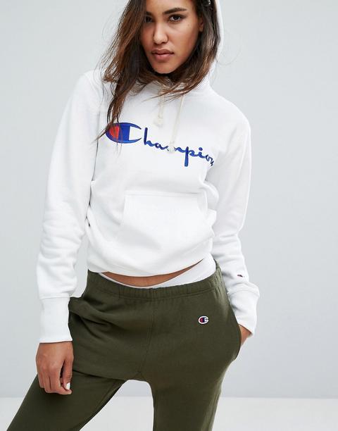 Champion - Felpa Boyfriend Oversize Con Cappuccio E Logo - Bianco