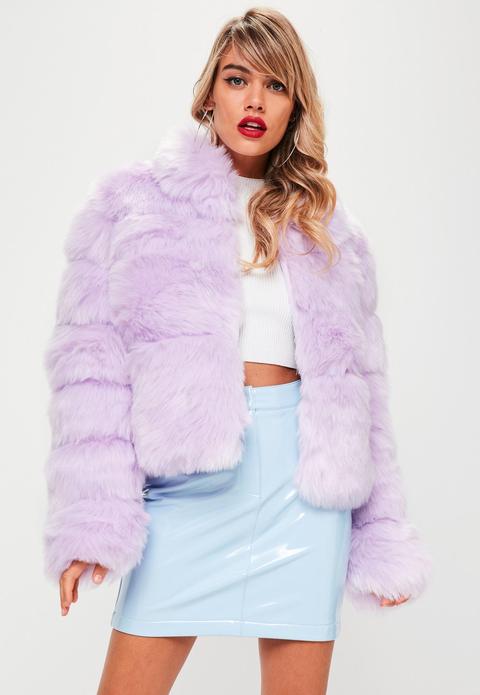 Lilac Crop Pelted Faux Fur Coat, Purple