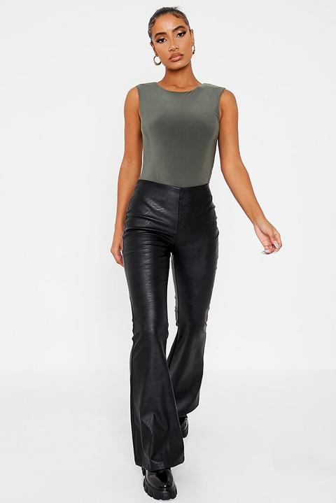 Black Faux Leather Kick Flare High Waisted Trouser