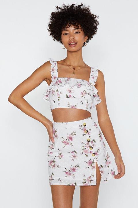 Knowledge Is Flower Ruffle Floral Crop Top