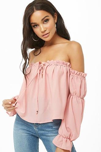 Forever 21 Off-the-shoulder Ruffle-trim Top Pink