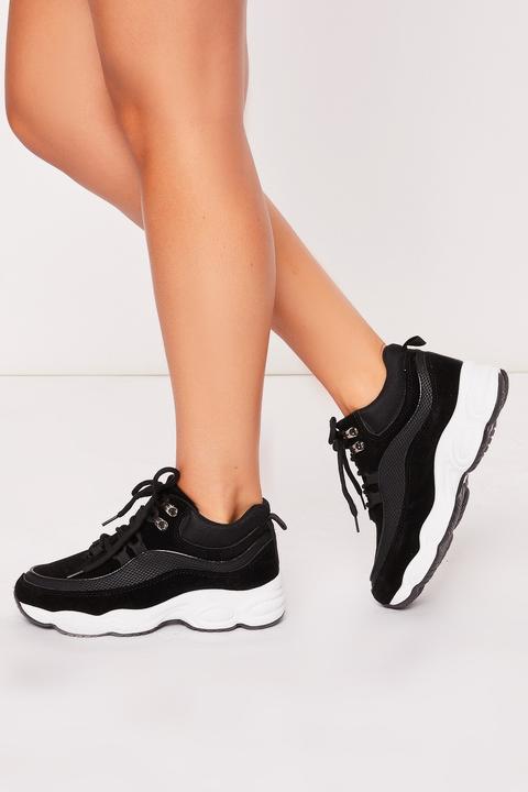 Cara Black Chunky Platform Trainers