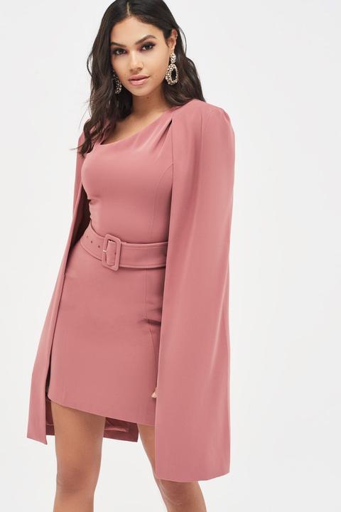 Asymmetric Neck Mini Cape Dress In Dusty Rose from Lavish Alice on Buttons