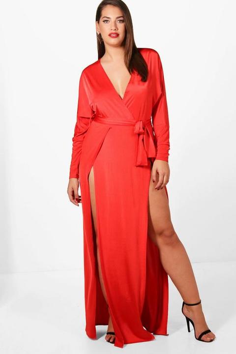 plus slinky plunge split maxi dress