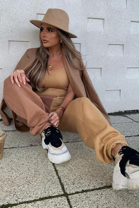 Lacey Beige And Camel Colour Block Joggers