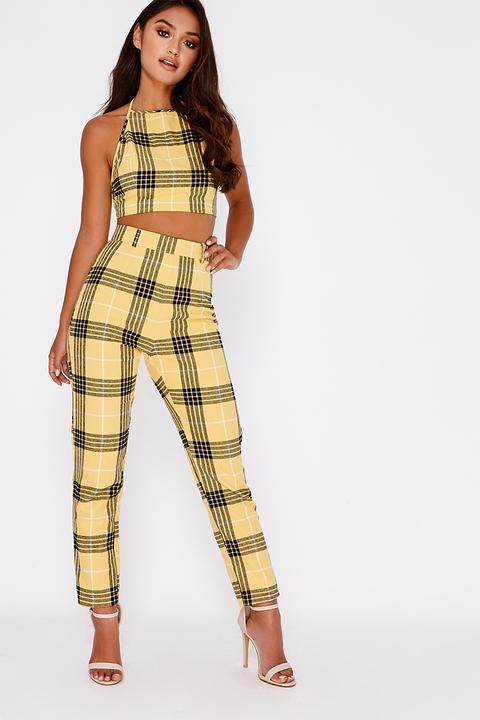 yellow check trousers