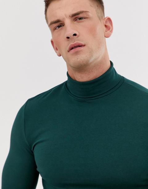 Asos Design – Langärmliges Bio-muskelshirt Mit Rollkragen In Grün