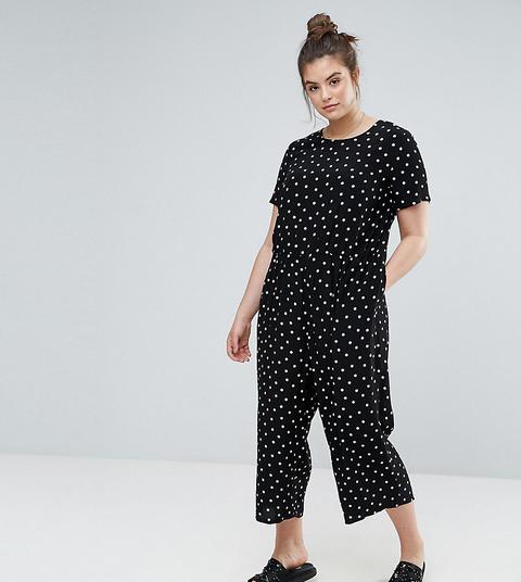 Mono Largo De Manga Corta Con Estampado De Lunares De Asos Curve