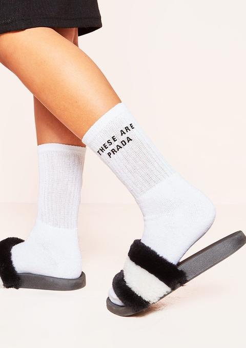 Caral White Slogan Socks
