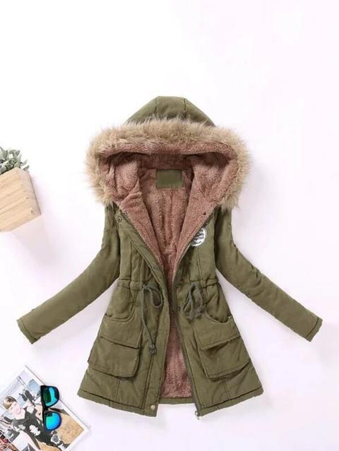 Parka Con Capucha Y Forro De Pelo Ajustable A La Cintura