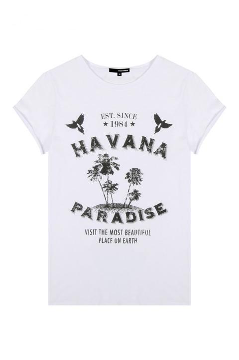 T-shirt Bianca Con Stampa Havana Nera