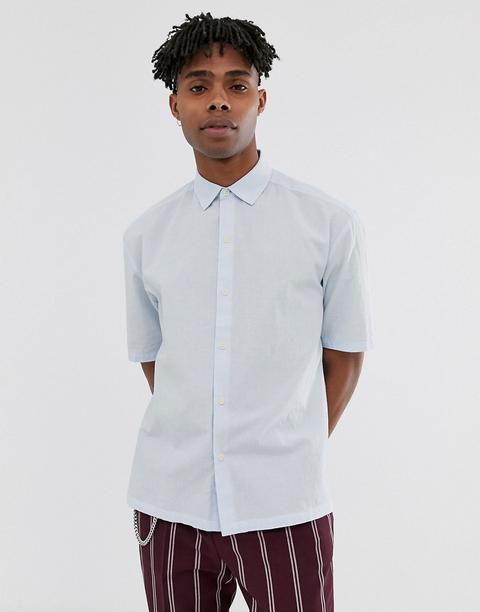 Asos Design Oversized Boxy Textured Shirt With Longer Sleeve In Blue