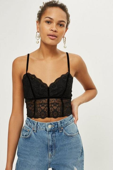 Womens Lace Stud Bralet - Black, Black