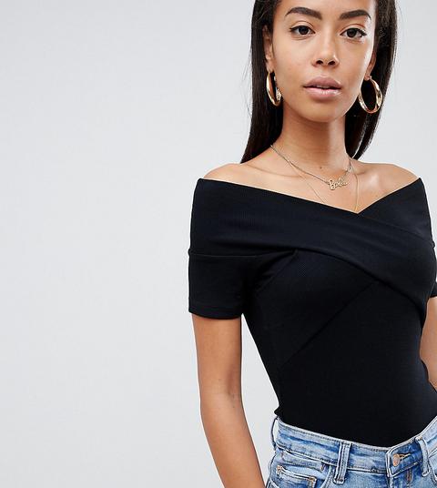 Top Ajustado Negro Con Escote Bardot De Asos Design Tall