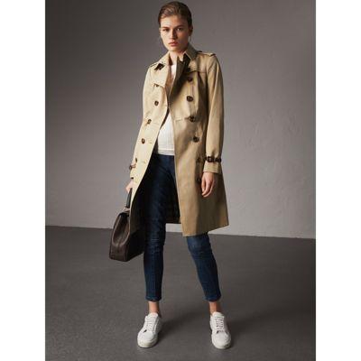 Trench Coat In Gabardine Di Cotone Con Finiture In Pelle