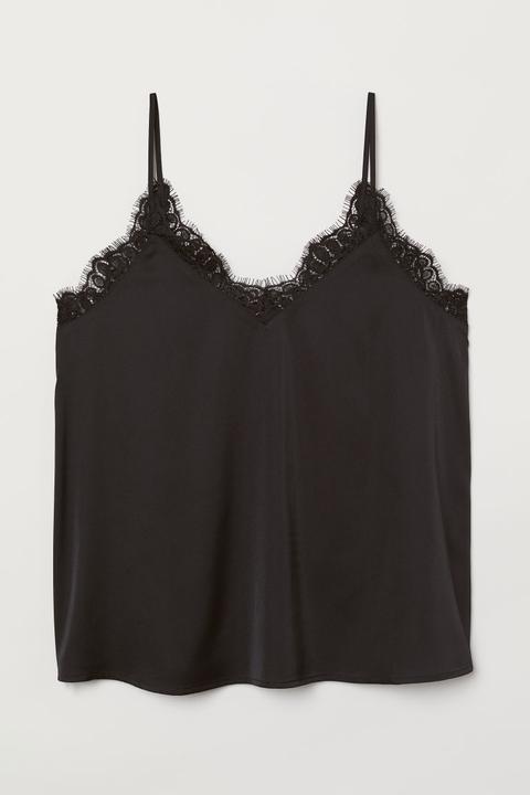 Top De Satén Con Tirantes - Negro