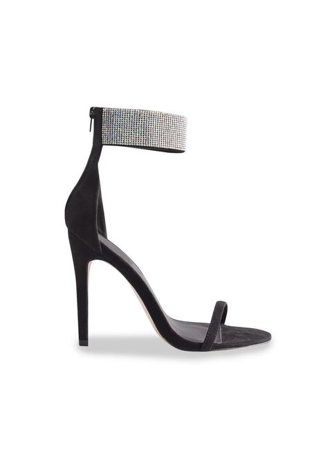 Kandis Black Silver Diamante Open Toe Heels