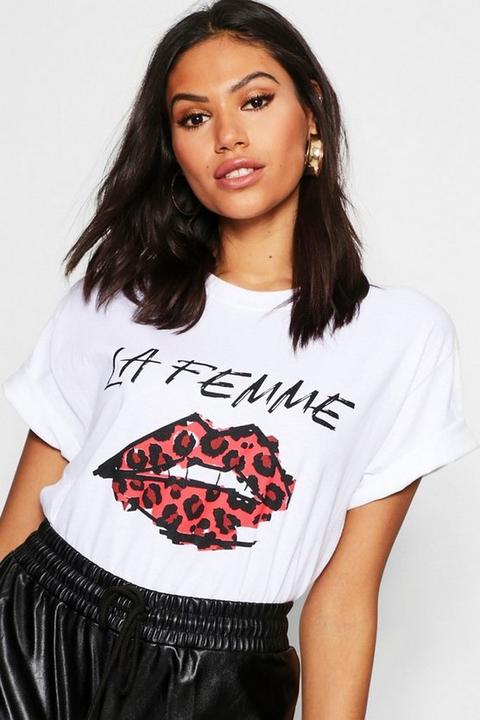 Womens Lips Slogan T-shirt - White - Xl, White